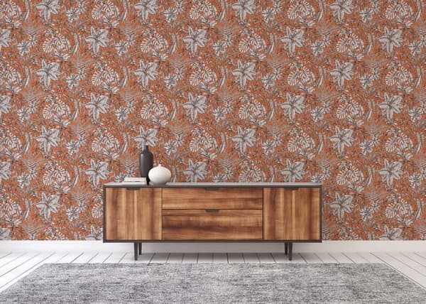 Tapet Träd Löv M1-No.1355 Non-woven tapet Orange Vit Blommig