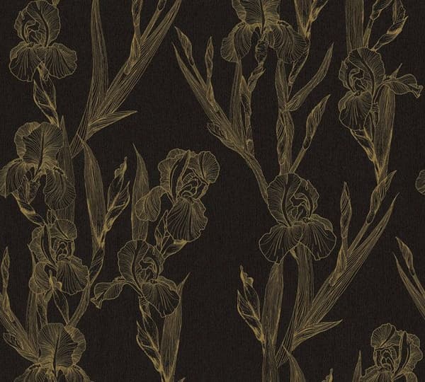Papper Tapet Blommor Valentin M1-No.1376 Non-woven Tapet Svart Gul Blommig