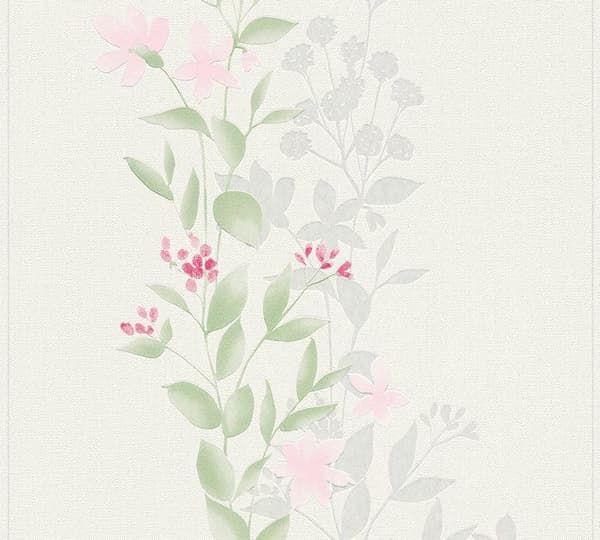 Tapet Blommor Pino M1-No.1328 Non-woven tapet Grön Rosa Blommig Natur