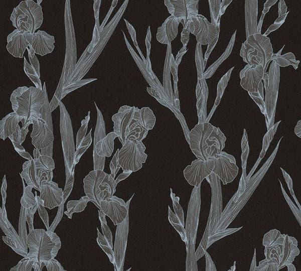 Papper Tapet Blommor Valentin M1-No.1375 Non-woven Tapet Svart Grå Blommig