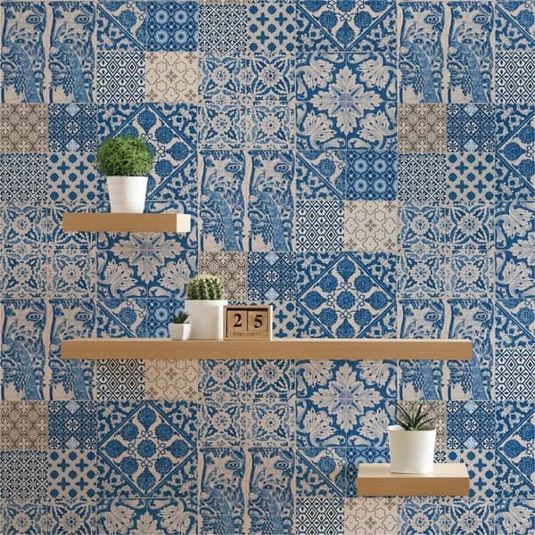Tapet Kakel M1-No.279 Blå Kräm Tapet Lantgård