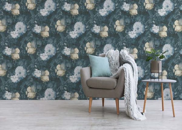Papper Tapet Blommor M1-No.277 Blå Grön Blommigt Tapet Natur