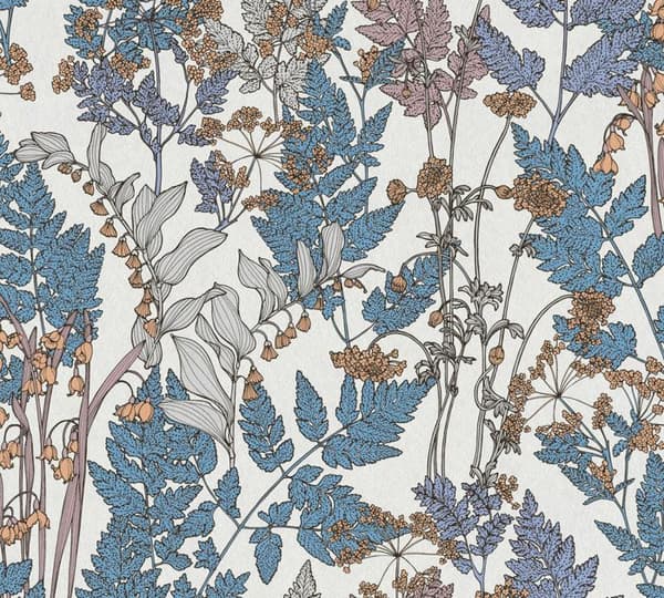 Tapet Blommor M1-No.1436 Non-woven tapet Blå Crème Blommig Natur