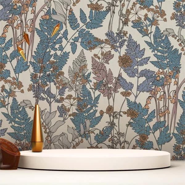 Tapet Blommor M1-No.1436 Non-woven tapet Blå Crème Blommig Natur