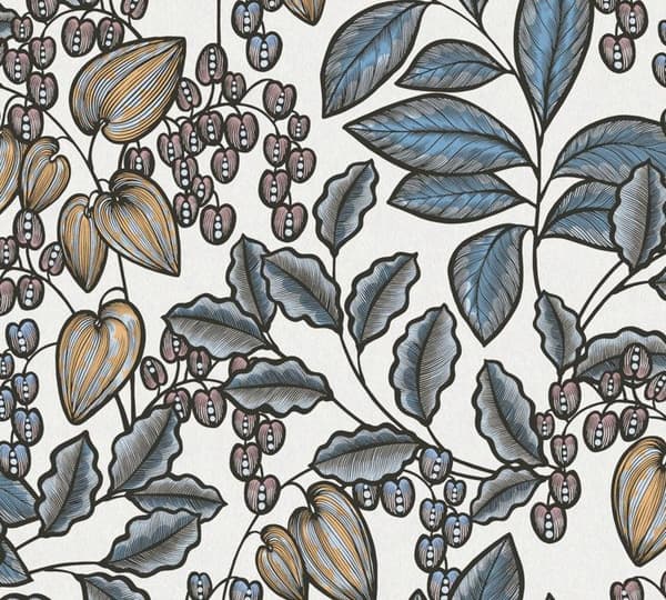 Tapet Blommor M1-No.1451 Non-woven tapet Blå Vit Blommig Natur