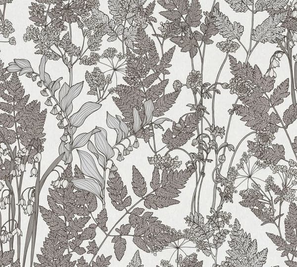 Tapet Blommor M1-No.1439 Vävbart tapet Grå Vit Blomster Natur