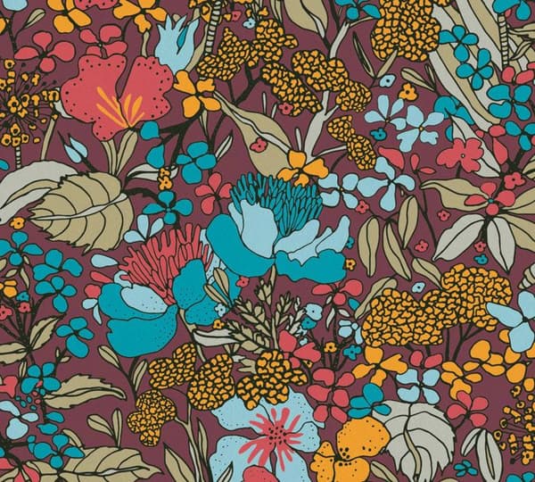 Papper Tapet Löv Aleix M1-No.1455 Non-vävd tapet Röd Blå Blommig
