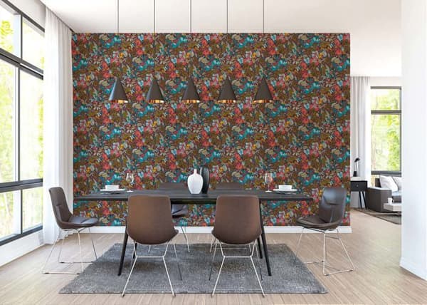 Papper Tapet Löv Aleix M1-No.1455 Non-vävd tapet Röd Blå Blommig