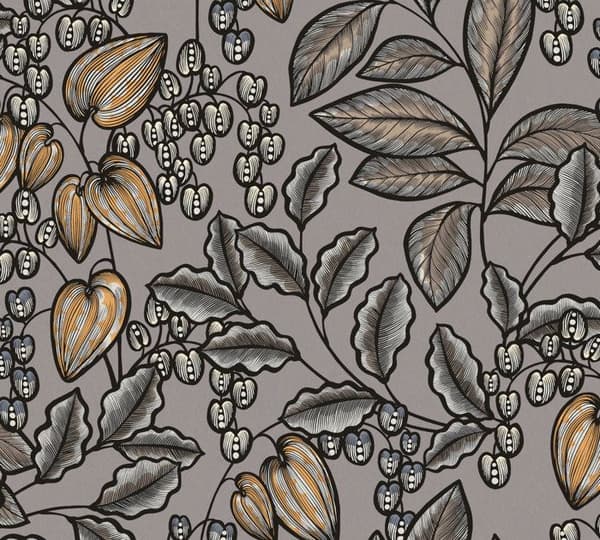 Tapet Blommor M1-No.1452 Oklistrad tapet Grå Brun Blommig Natur