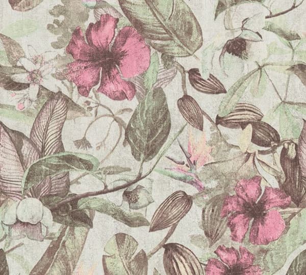 Tapet Blommor M1-No.1485 Non-woven tapet Rosa Grön Natur Blommig