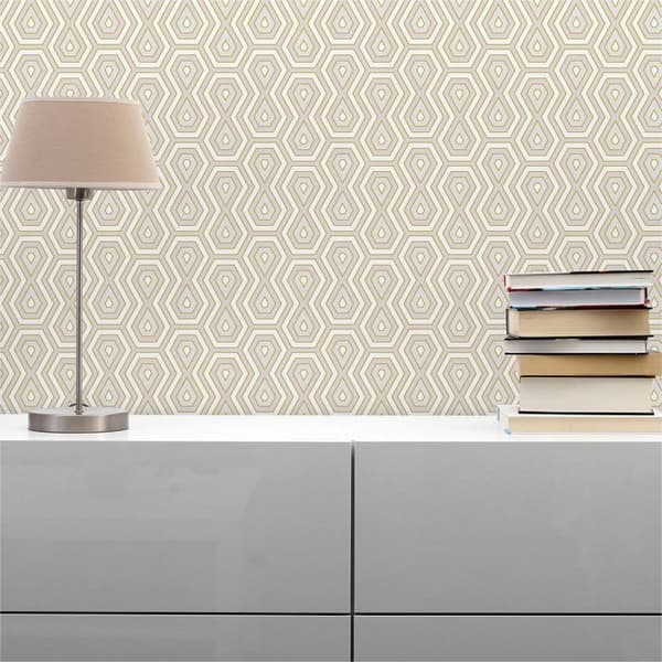 Retro Tapet M1-No.1538 Guld Vit Geometrisk Grafisk
