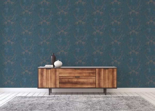 Barocktapet Giulia M1-No.492 Blå Silver Barock med ornamenter