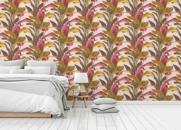 Tapet Blommor M1-No.1597 Röd Gul Natur Tapet Palmträd