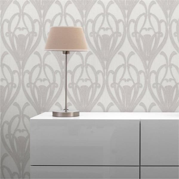 Barocktapet Alessia M1-No.3344 Non-woven tapet Grå Vit Barock