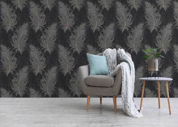Papper Tapet Boho Chic M1-No.3327 Svart Etnisk Tapet Fjädrar