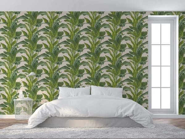Blomtapet Lenni M1-No.1598 | Non-woven tapet | Grön | Grädde | Naturen | Palmer