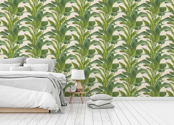 Tapet Blommor M1-No.1598 Grön Kräm Natur Tapet Palmträd