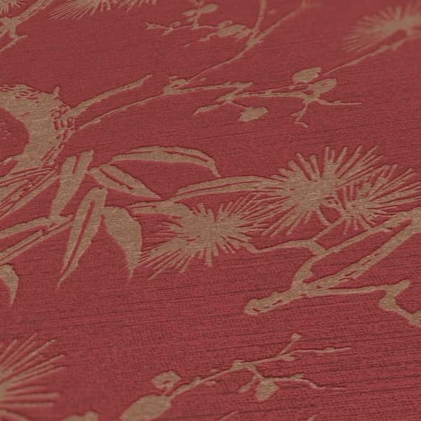 Tapet Blommor M1-No.1603 Non-woven tapet Röd Guld Natur Blommig