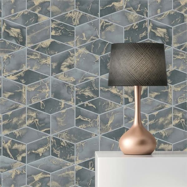 Grafiskt Tapet Carlo M1-No.1599 Blå Guld Geometrisk