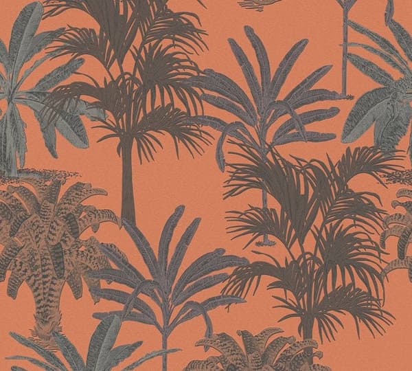 Tapet Löv Aleix M1-No.1619 Non-vävd tapet Orange Svart Palmträd