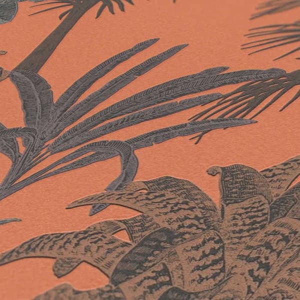 Tapet Löv Aleix M1-No.1619 Non-vävd tapet Orange Svart Palmträd