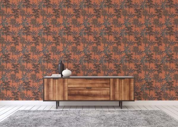 Tapet Löv Aleix M1-No.1619 Non-vävd tapet Orange Svart Palmträd