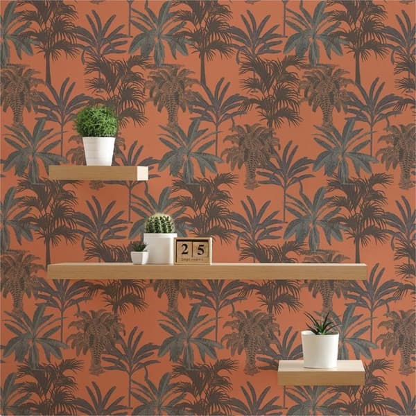 Tapet Löv Aleix M1-No.1619 Non-vävd tapet Orange Svart Palmträd