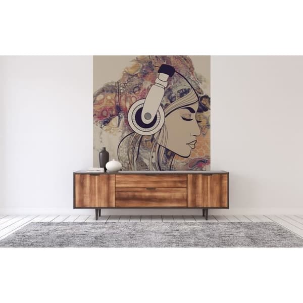 Tapet M1-No.61078 digitaltryck beige gul flicka musik
