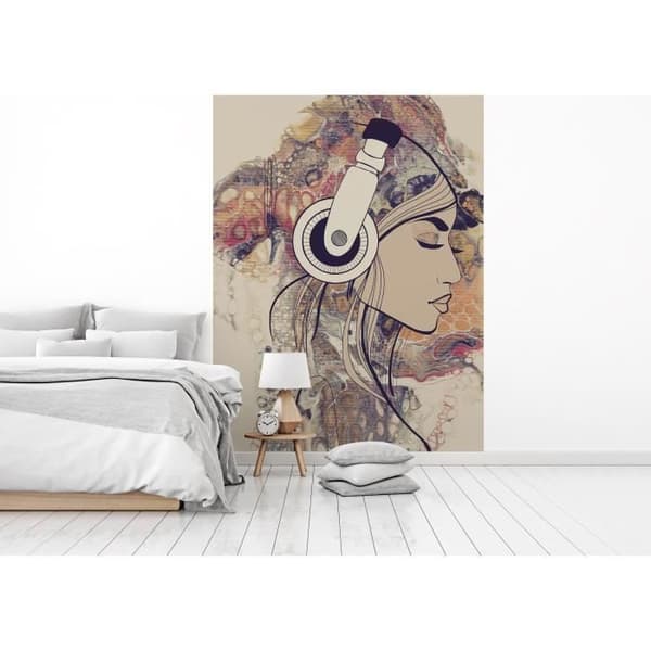 Tapet M1-No.61078 digitaltryck beige gul flicka musik