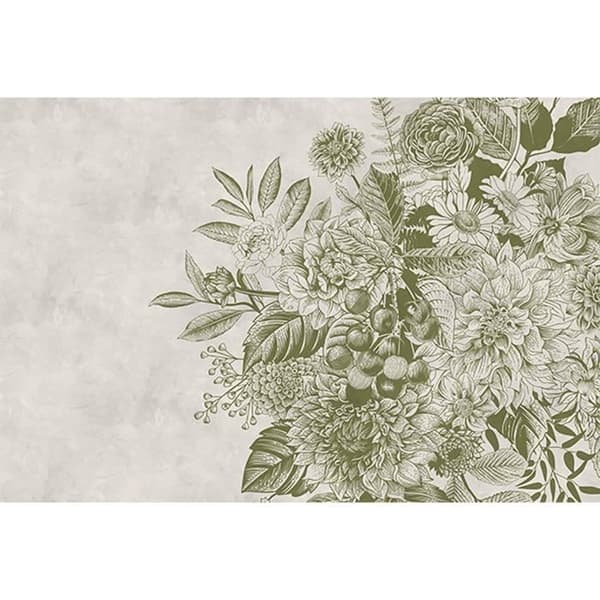 Tapet blommor M1-No.60604 digitalt tryck grön vit betongutseende blommig