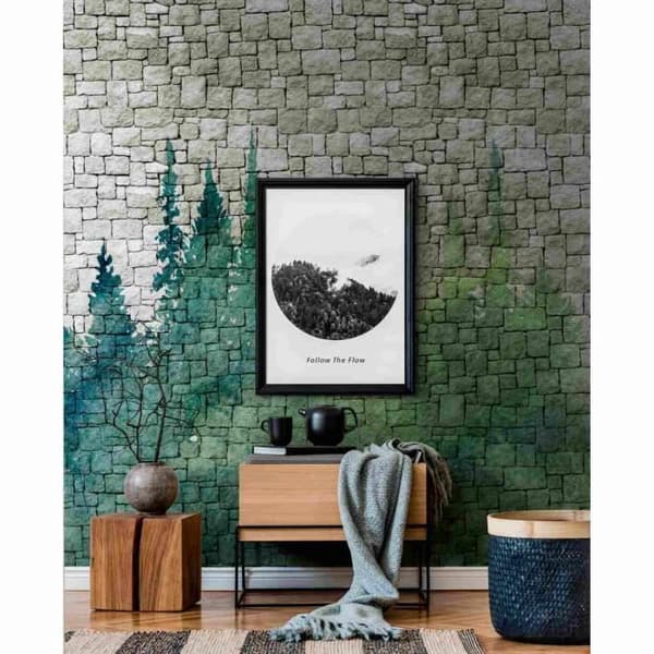 Fototapet imiterad sten M1-No.10277 - Tadessi - Digitaltryck - Grön - Grå - Skog - Urban - Loft