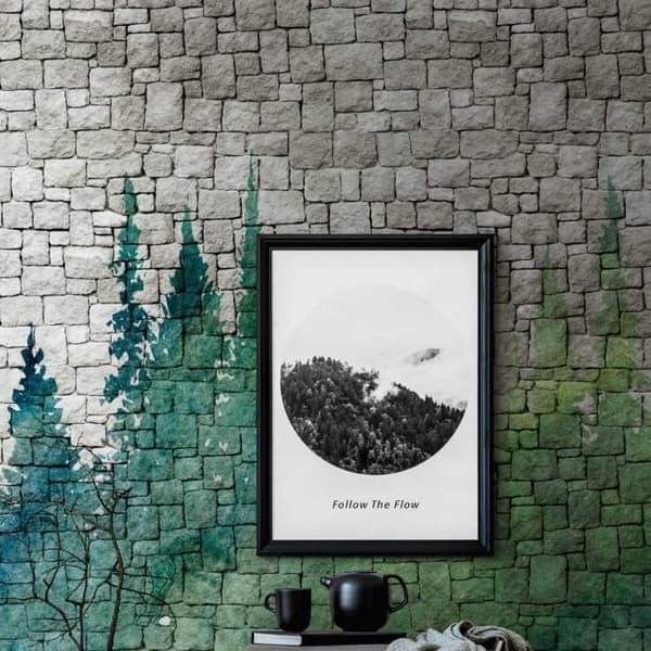 Fototapet imiterad sten M1-No.10277 - Tadessi - Digitaltryck - Grön - Grå - Skog - Urban - Loft