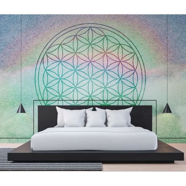 Oriental tapet M1-No.60125 Digital tryck Grön Lila Mandala