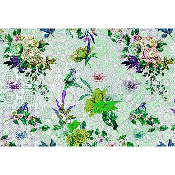 Tapet blommor M1-No.60640 digitaltryck grön blå fåglar