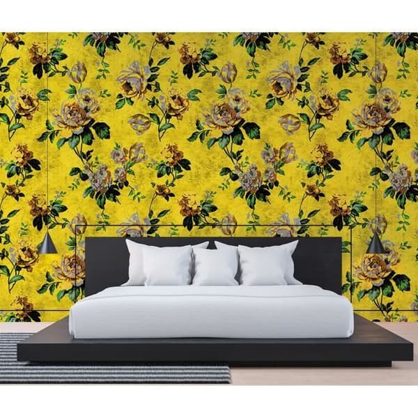 Tapet blommor M1-No.60990 Digitaltryck Gul Grön Rosor