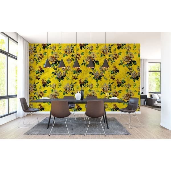 Tapet blommor M1-No.60990 Digitaltryck Gul Grön Rosor