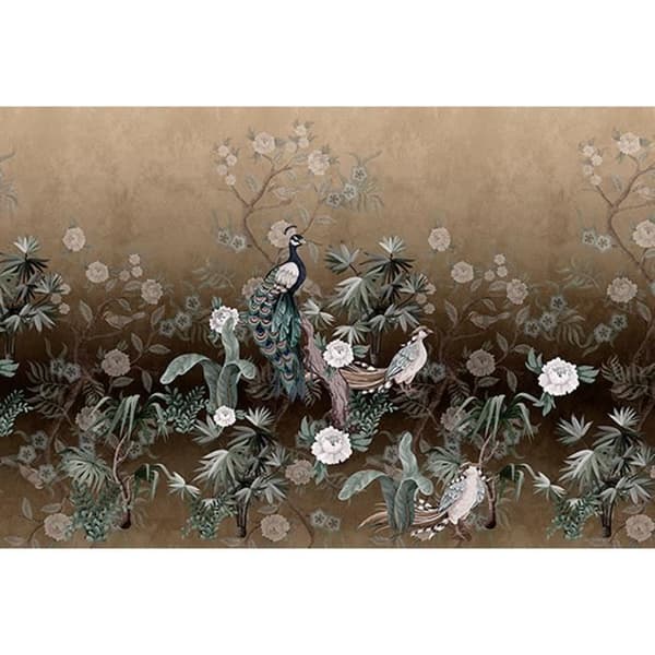 Tapet fåglar M1-No.61418 digitaltryck brun grön blommor natur