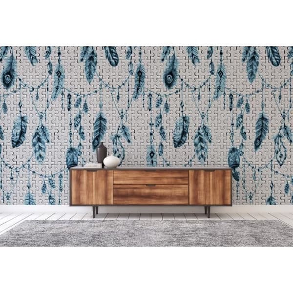 Feather Photo Wallpaper M1-No.60114 - Tadessi - Digitaltryck - Blå - Grå - Boho Style