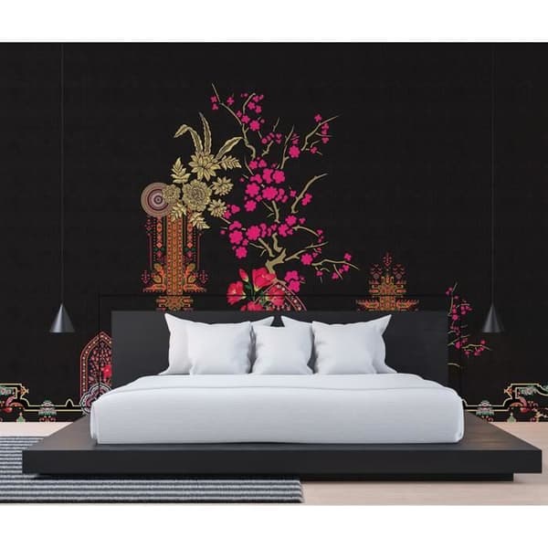 Orientalisk fototapet M1-No.61140 - Tadessi - Digitaltryck - Svart - Rosa - Blommor