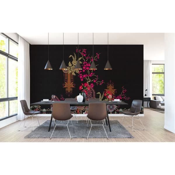 Orientalisk fototapet M1-No.61140 - Tadessi - Digitaltryck - Svart - Rosa - Blommor