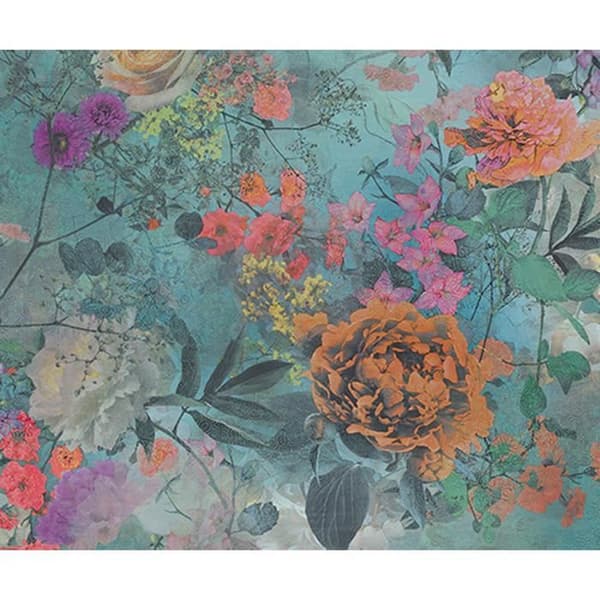 Pappers tapet blommor M1-No.60070 digitaltryck blå orange blommig flerfärgad vintage utseende