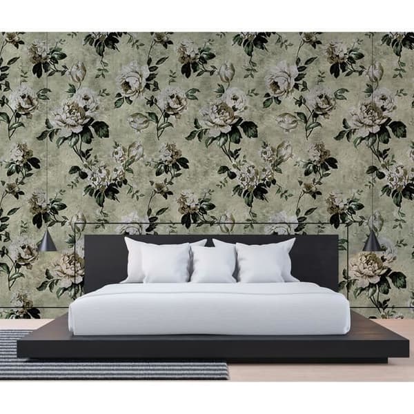 Tapet blommor M1-No.60986 Digitaltryck Grön Beige Rosor