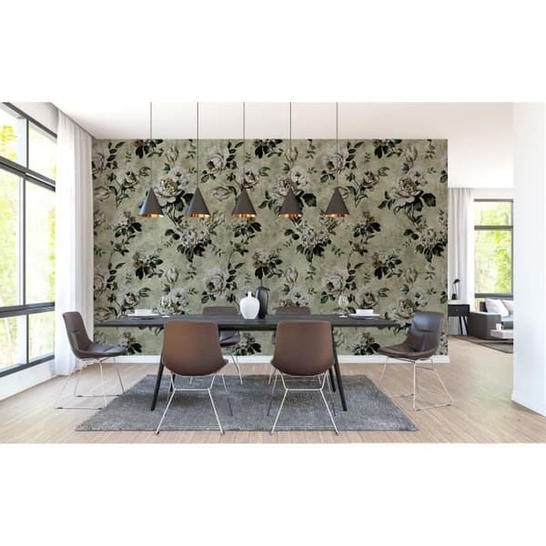 Tapet blommor M1-No.60986 Digitaltryck Grön Beige Rosor