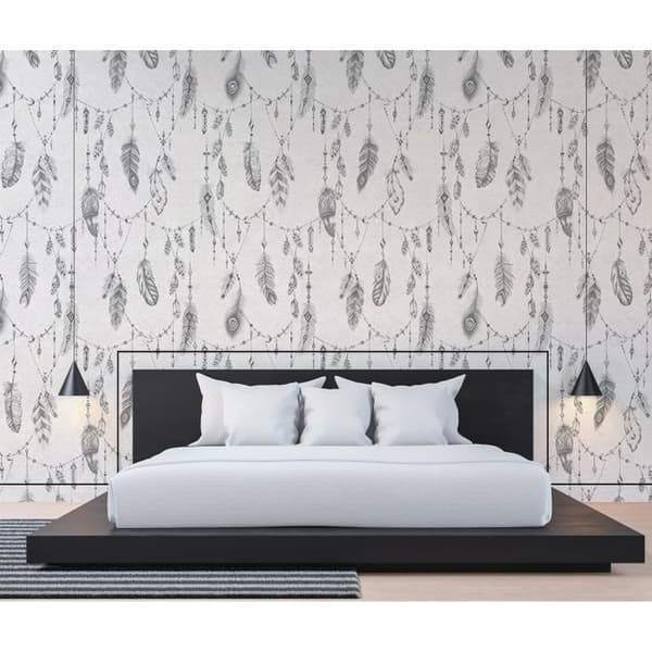 Feather Photo Wallpaper M1-No.60038 - Tadessi - Digitaltryck - Grå - Vit - Boho Style