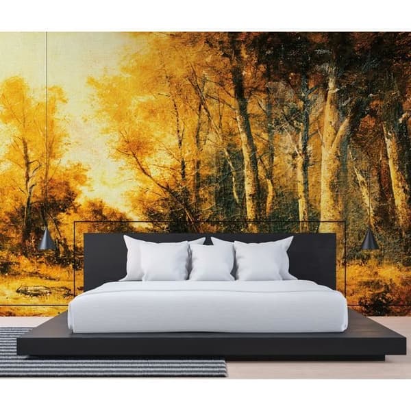 Tapet målning M1-No.60140 digitaltryck gul orange träd natur