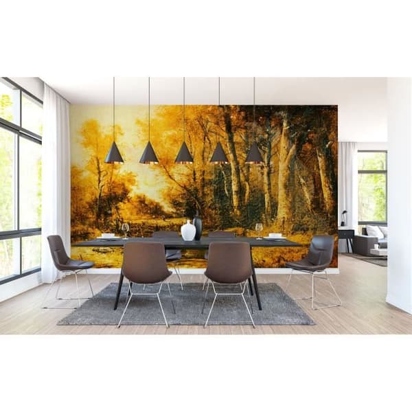Tapet målning M1-No.60140 digitaltryck gul orange träd natur