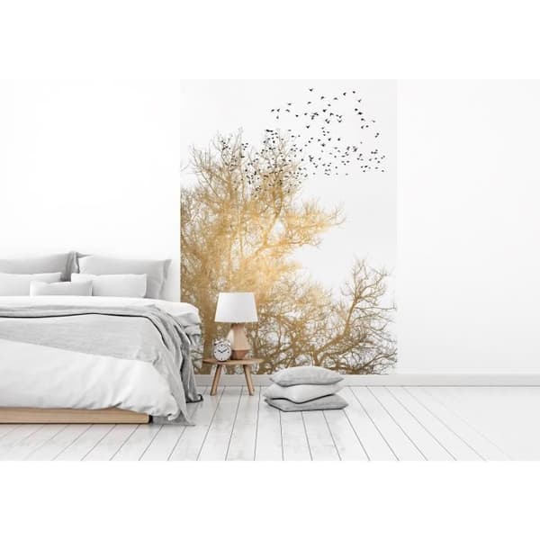 Träd Fototapet M1-No.61045 - Tadessi - Digitaltryck - Guld - Vit - Fåglar - Skog