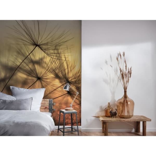 Tapet blommor M1-No.60417 digitaltryck gul svart natur maskros