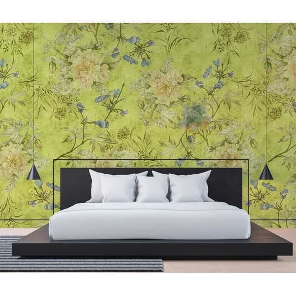 Papper tapet blommor M1-No.60947 Digitaltryck Grön Gul Blommig