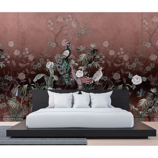 Papper tapet fåglar M1-No.61417 digitaltryck röd grön blommor natur